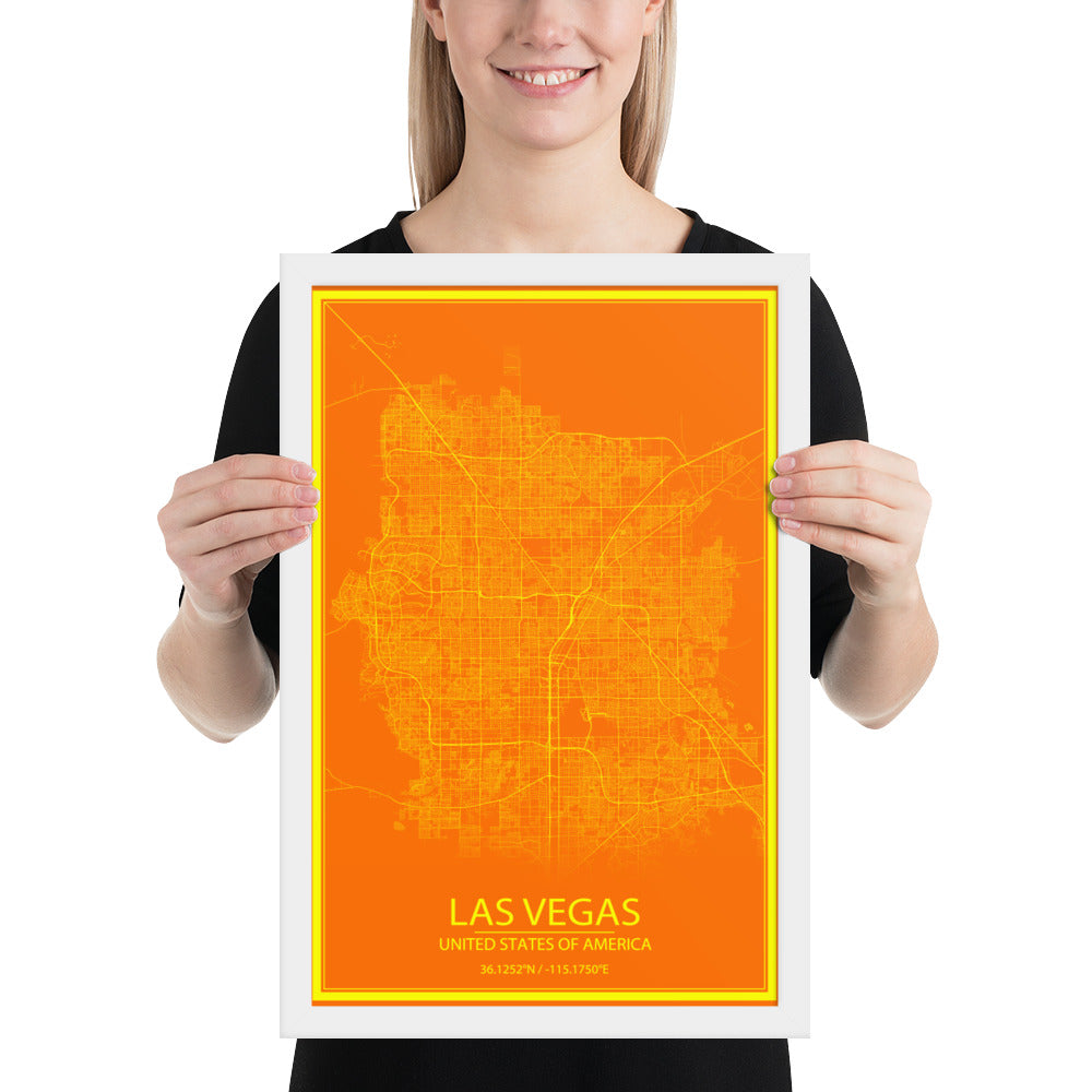 Las Vegas Orange and Yellow Framed Map