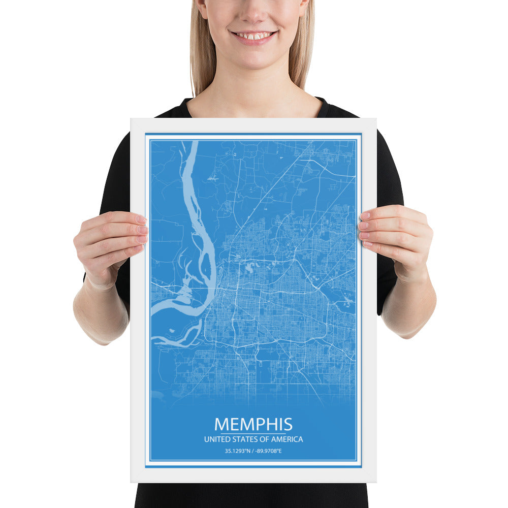 Memphis Blue and White Framed Map