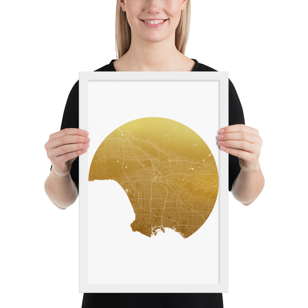 Los Angeles Gold on White Framed Map
