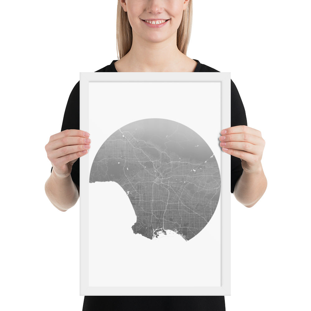 Los Angeles Silver on White Framed Map