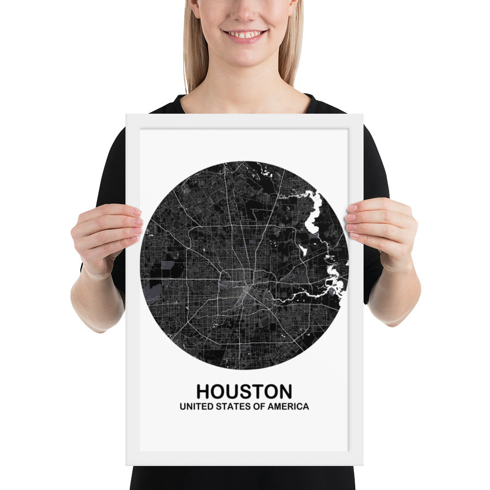 Houston Circular Black Framed Map