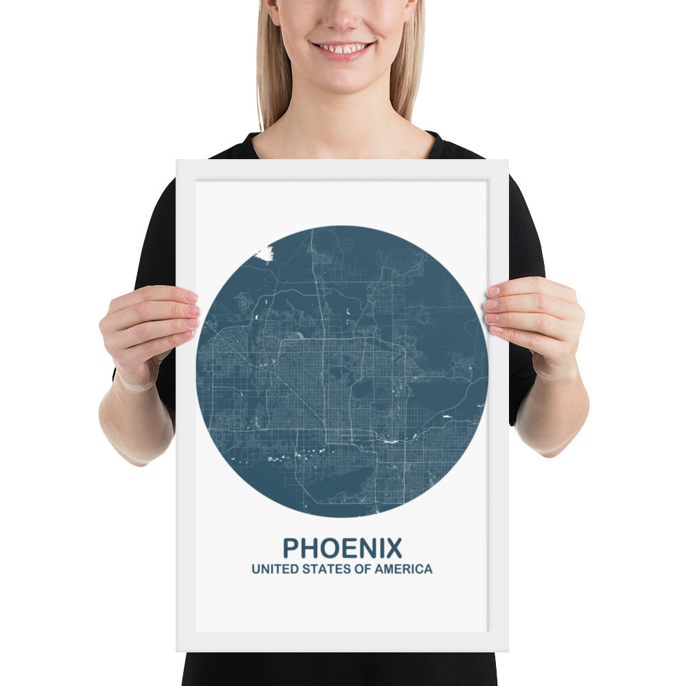 Phoenix Circular Blue Framed Map