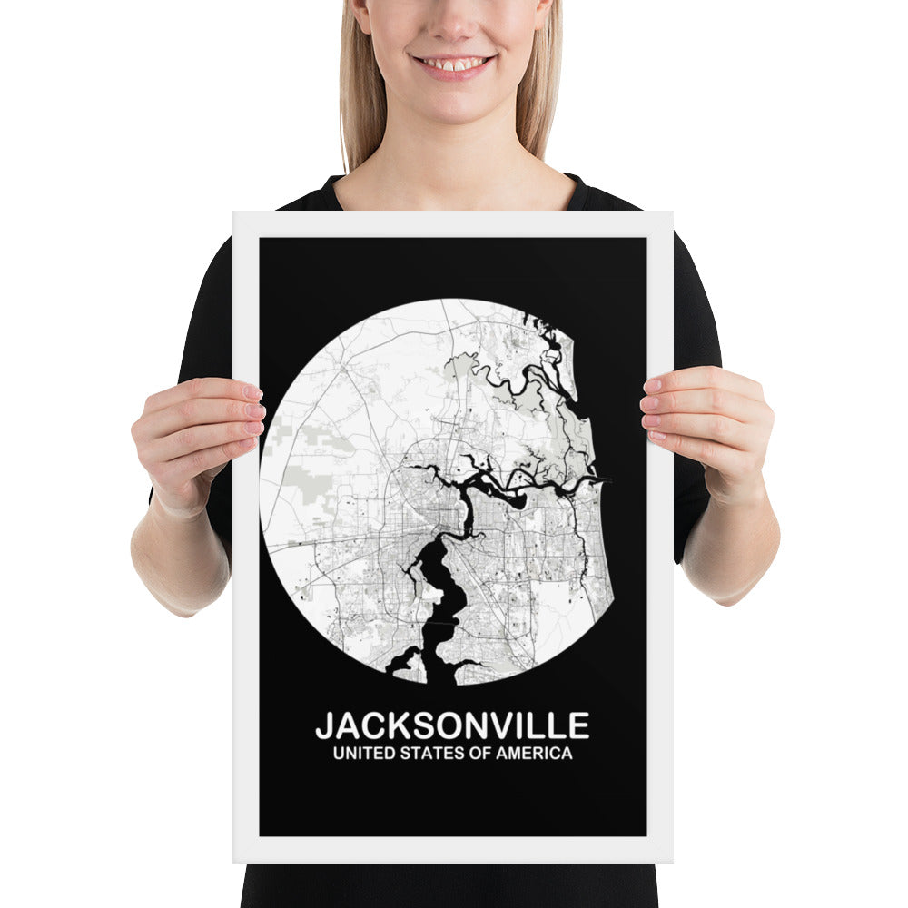 Jacksonville Circular White Framed Map