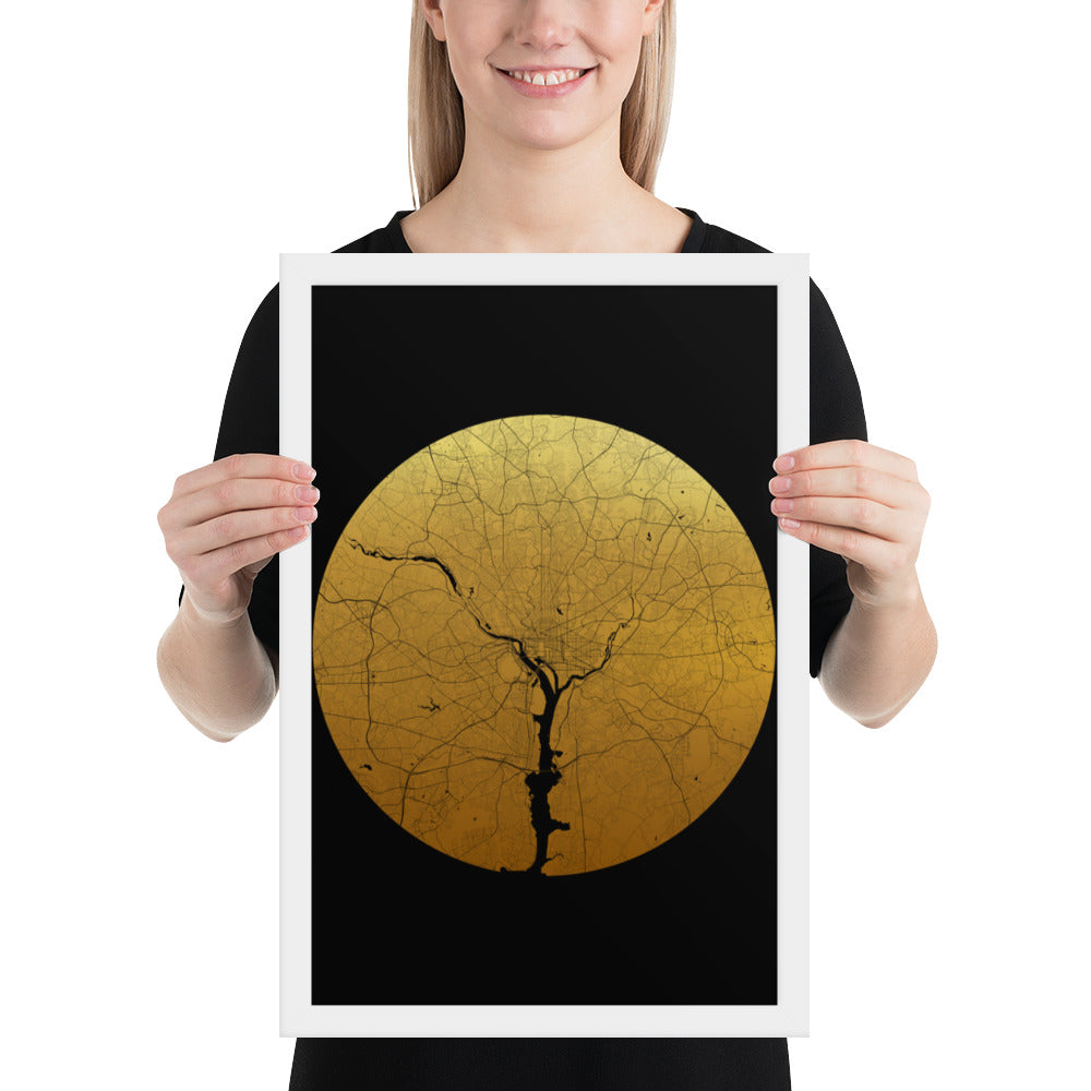 Washington, D.C. Gold on Black Framed Map