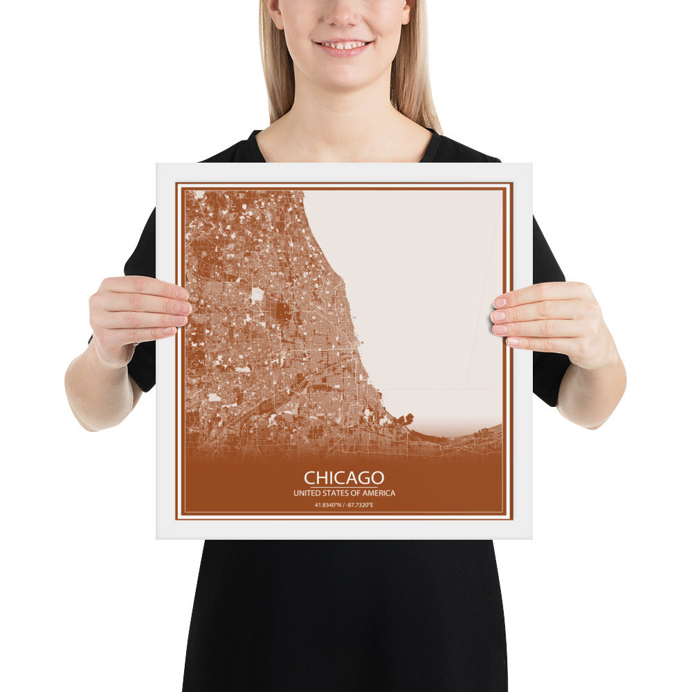 Chicago Brown and White Framed Map