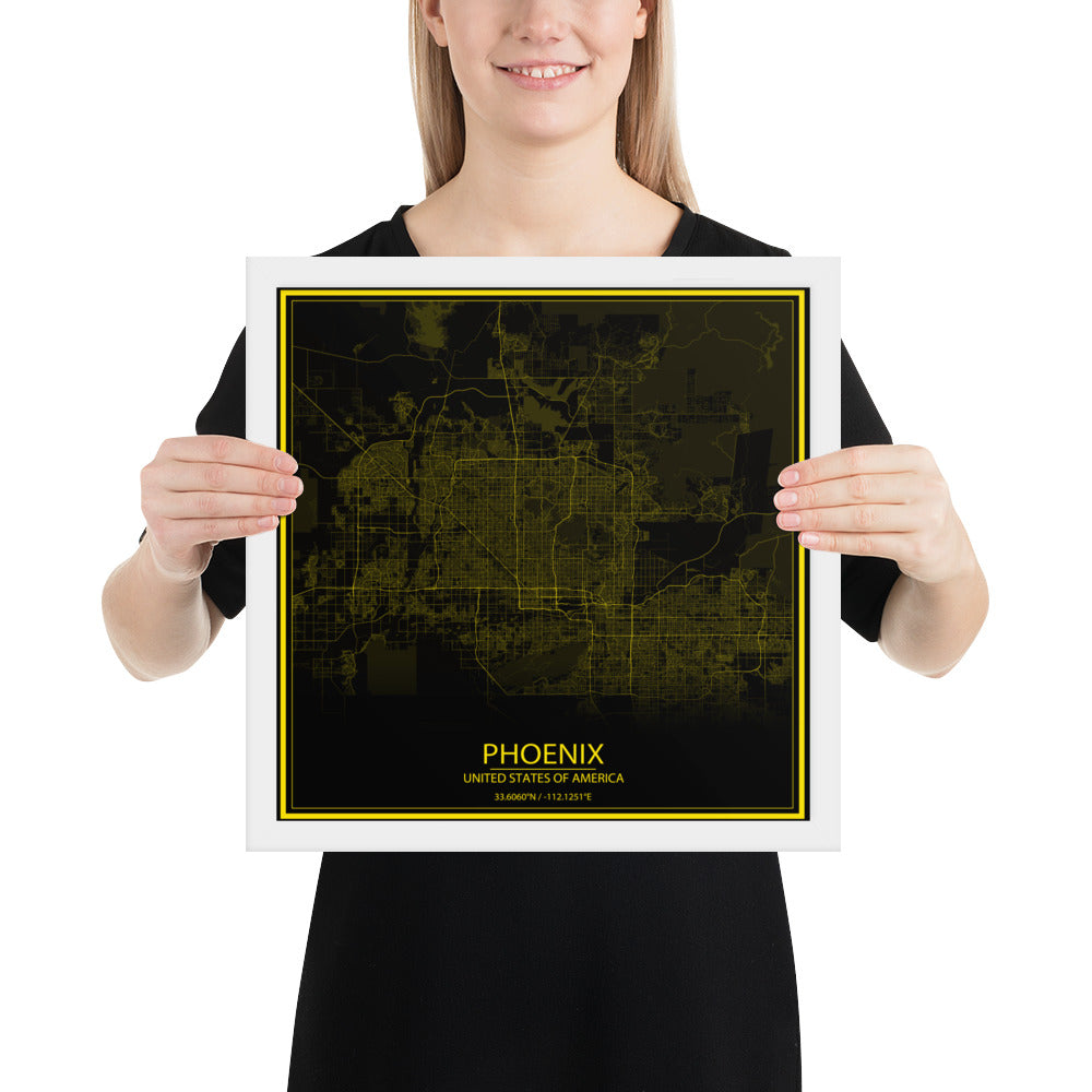 Phoenix Black and Yellow Framed Map