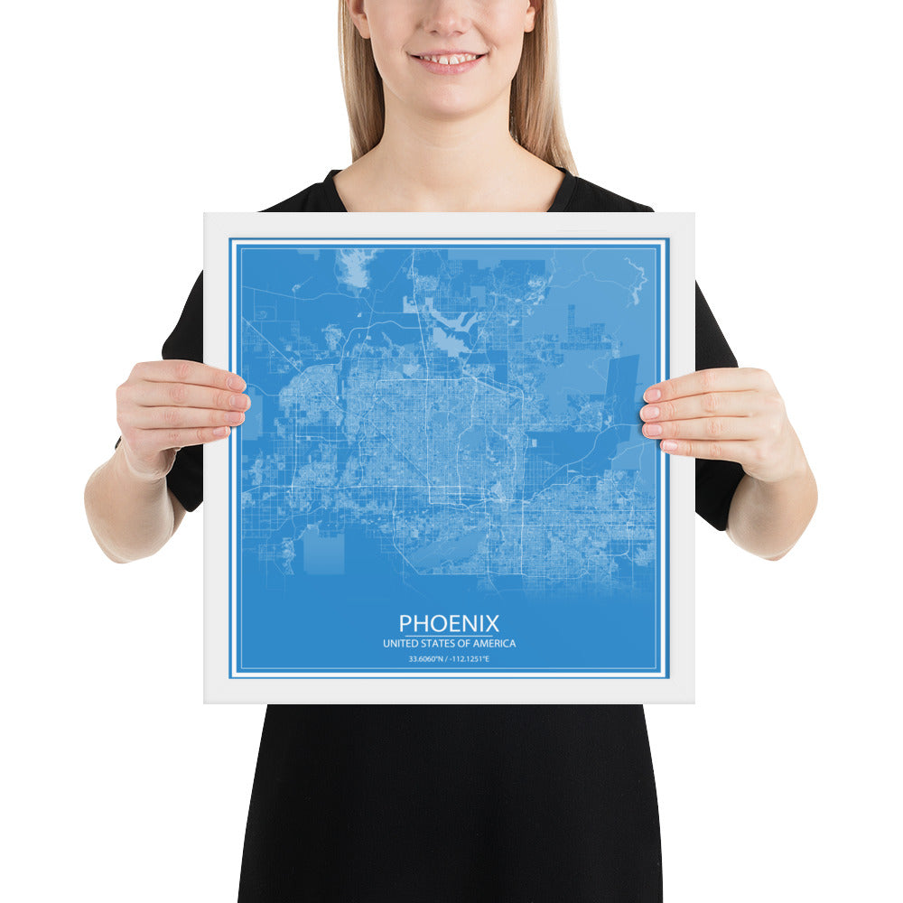 Phoenix Blue and White Framed Map