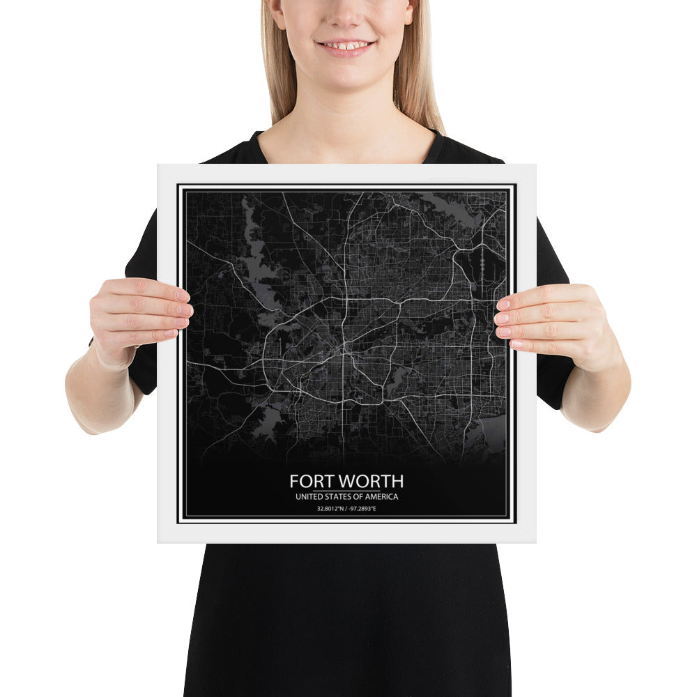 Fort Worth Black Framed Map