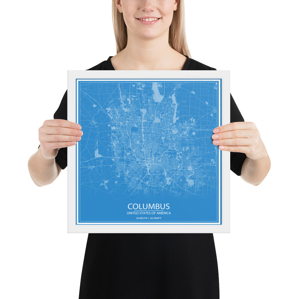 Columbus Blue and White Framed Map