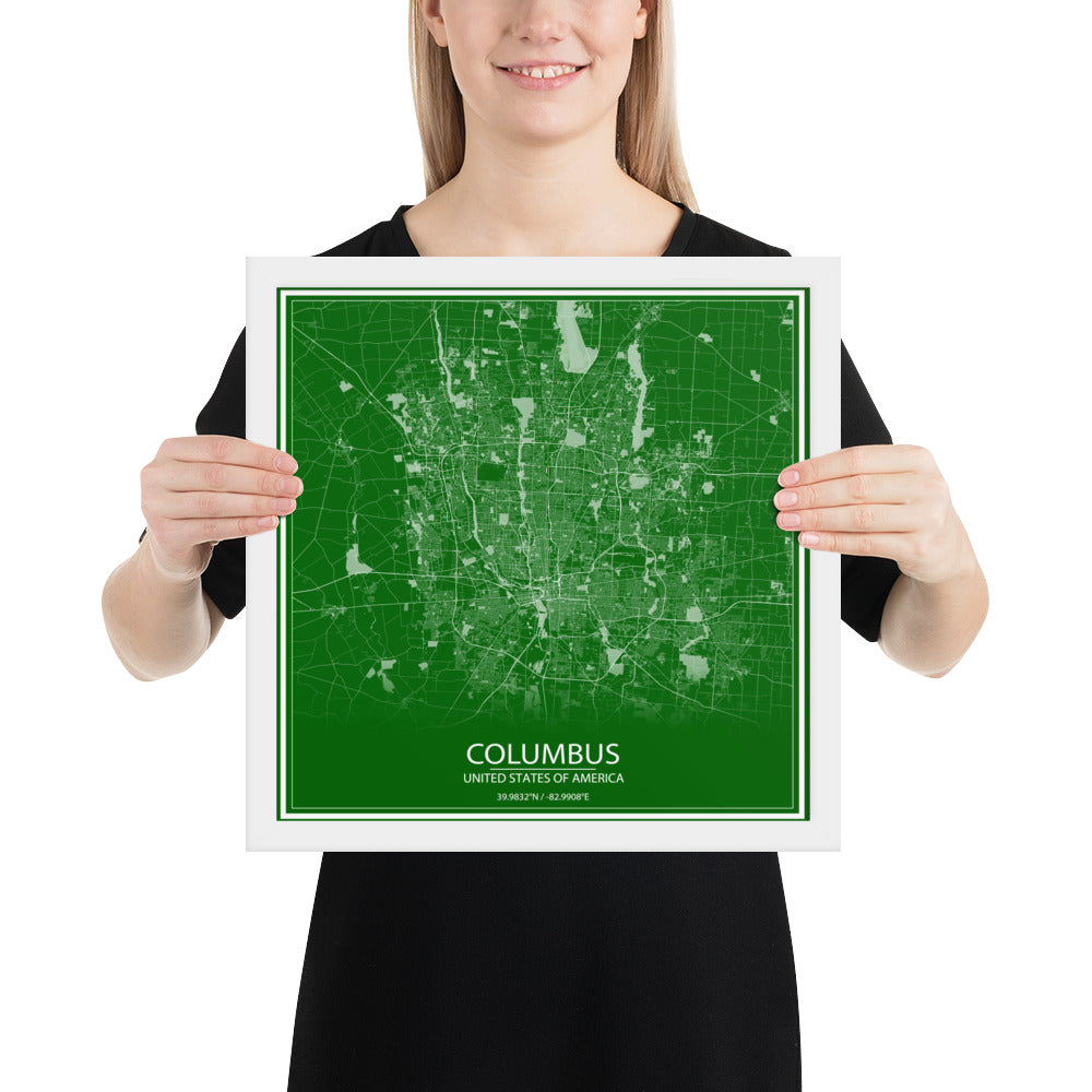 Columbus Green and White Framed Map