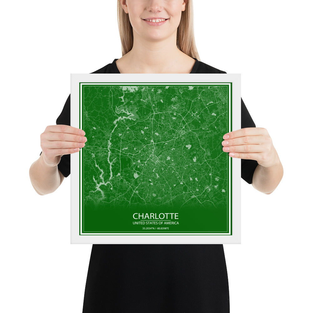 Charlotte Green and White Framed Map
