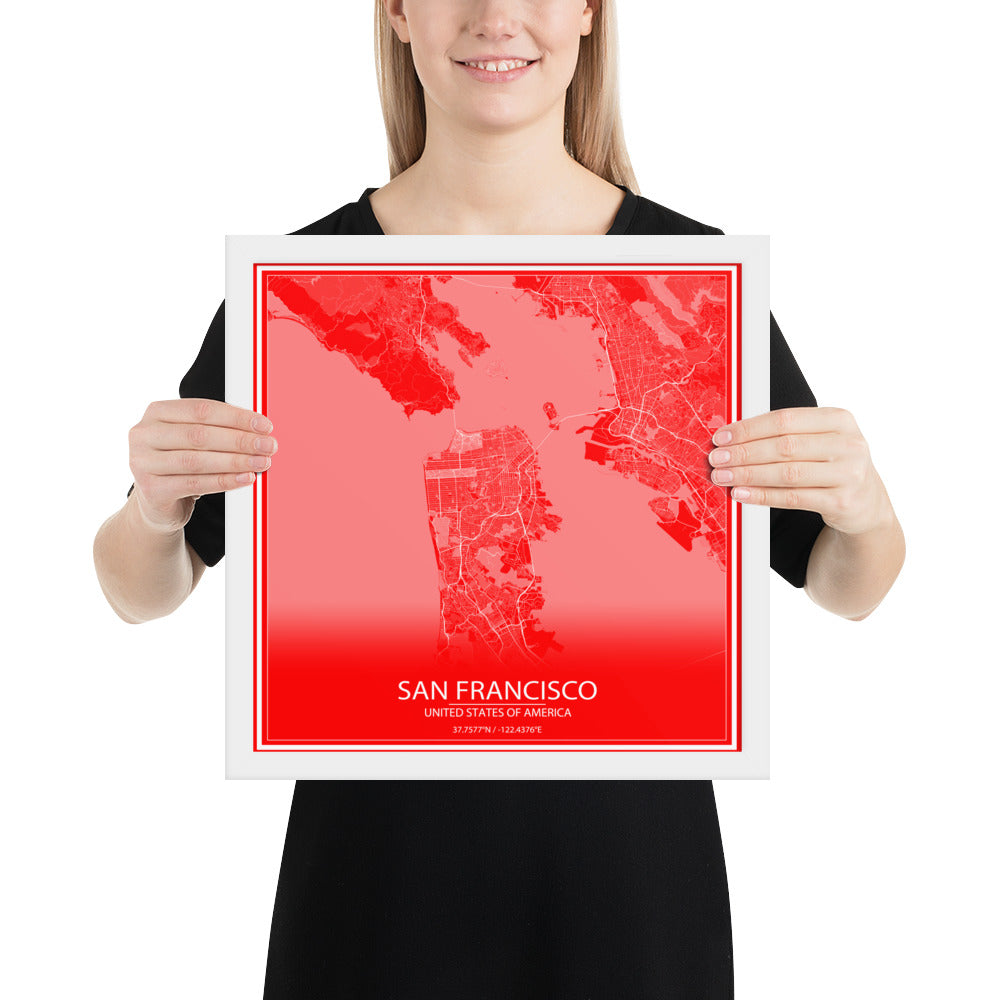 San Francisco Red and White Framed Map