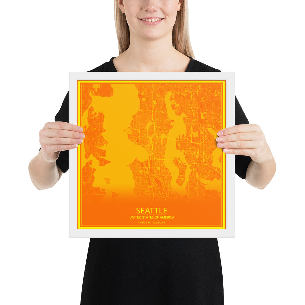 Seattle Orange and Yellow Framed Map