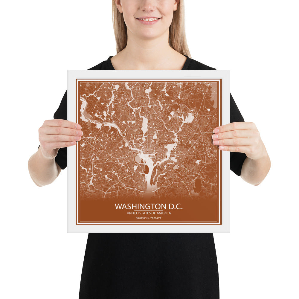 Washington, D.C. Brown and White Framed Map