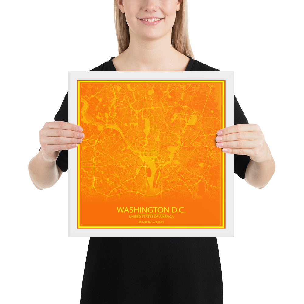 Washington, D.C. Orange and Yellow Framed Map