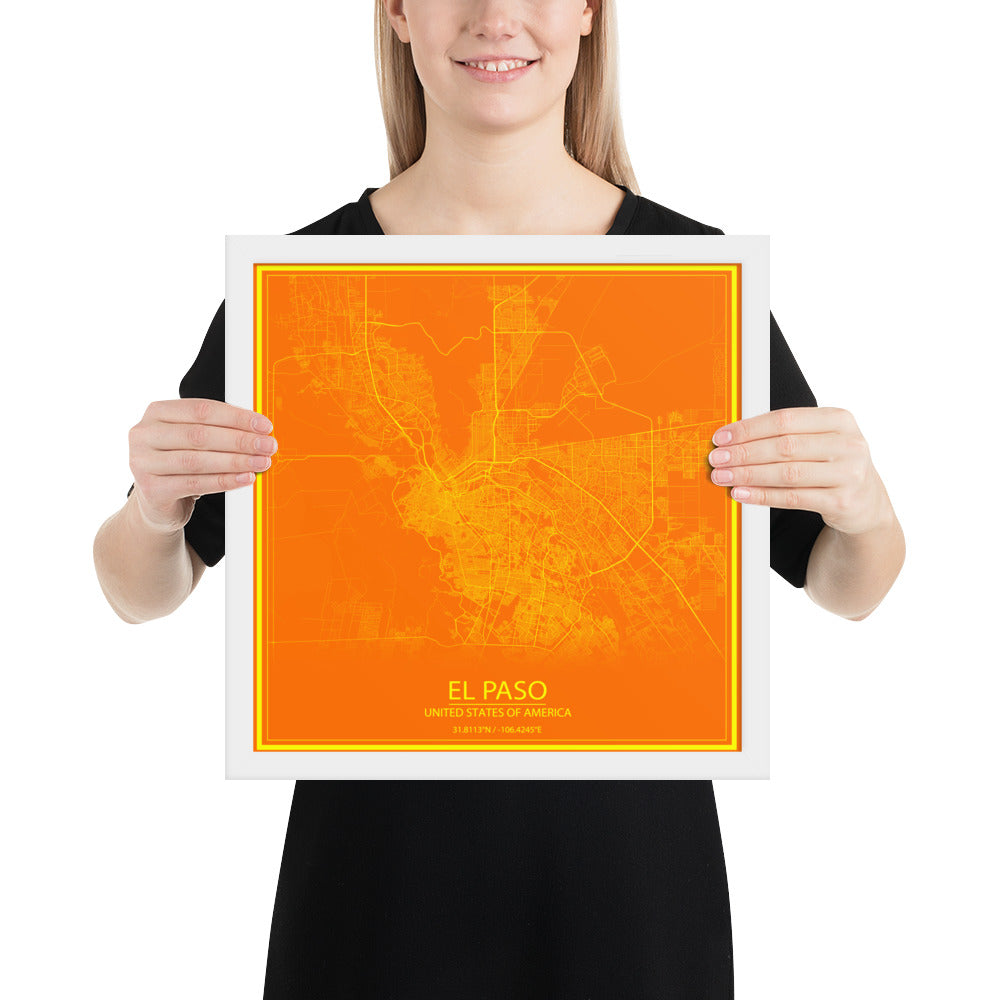 El Paso Orange and Yellow Framed Map