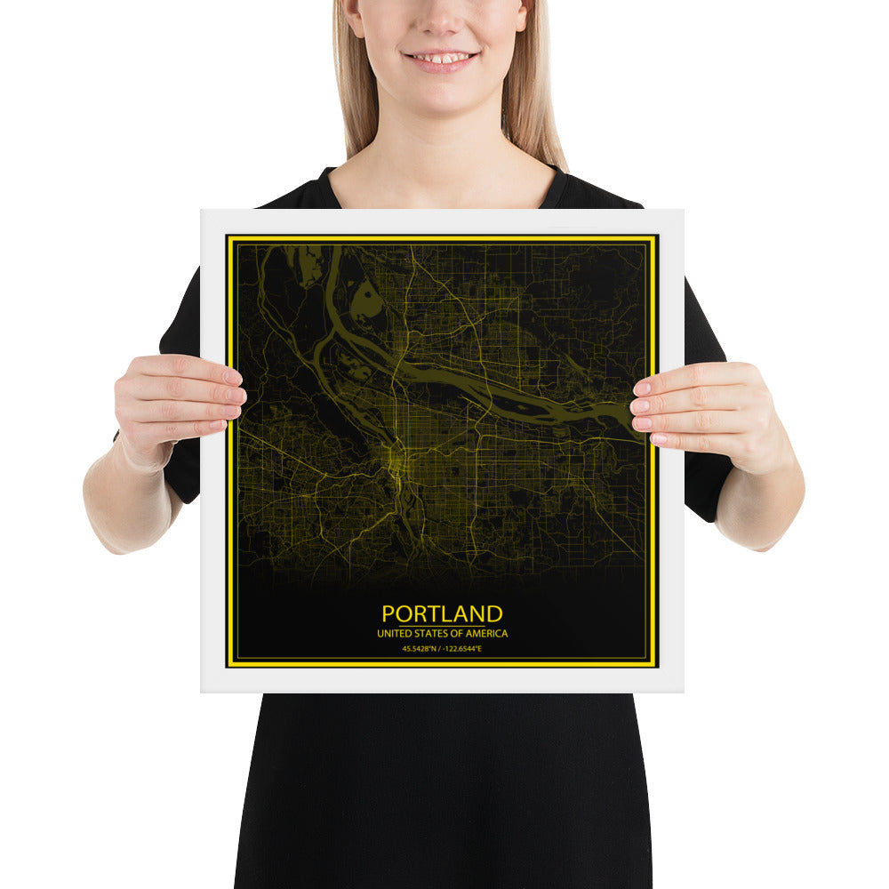 Portland Black and Yellow Framed Map