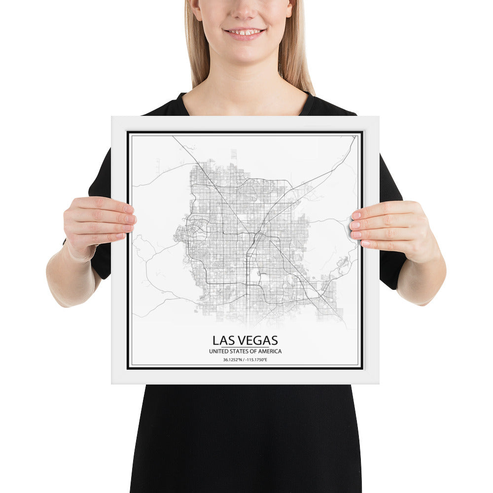 Las Vegas White Framed Map