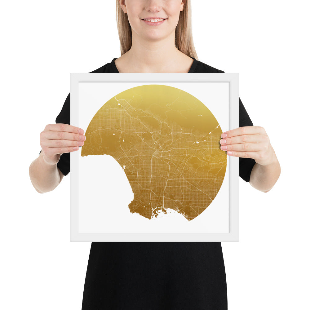 Los Angeles Gold on White Framed Map