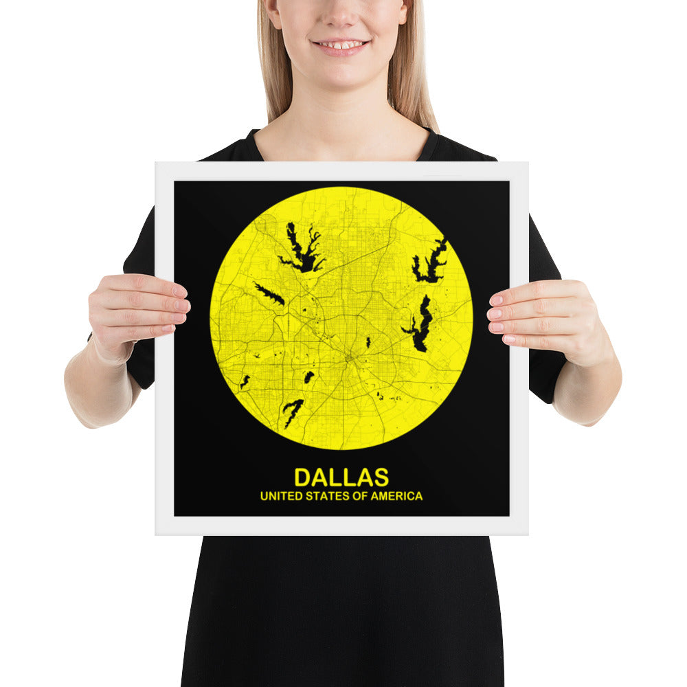 Dallas Circular Yellow Framed Map