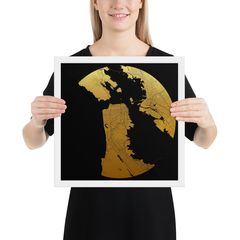 San Francisco Gold on Black Framed Map