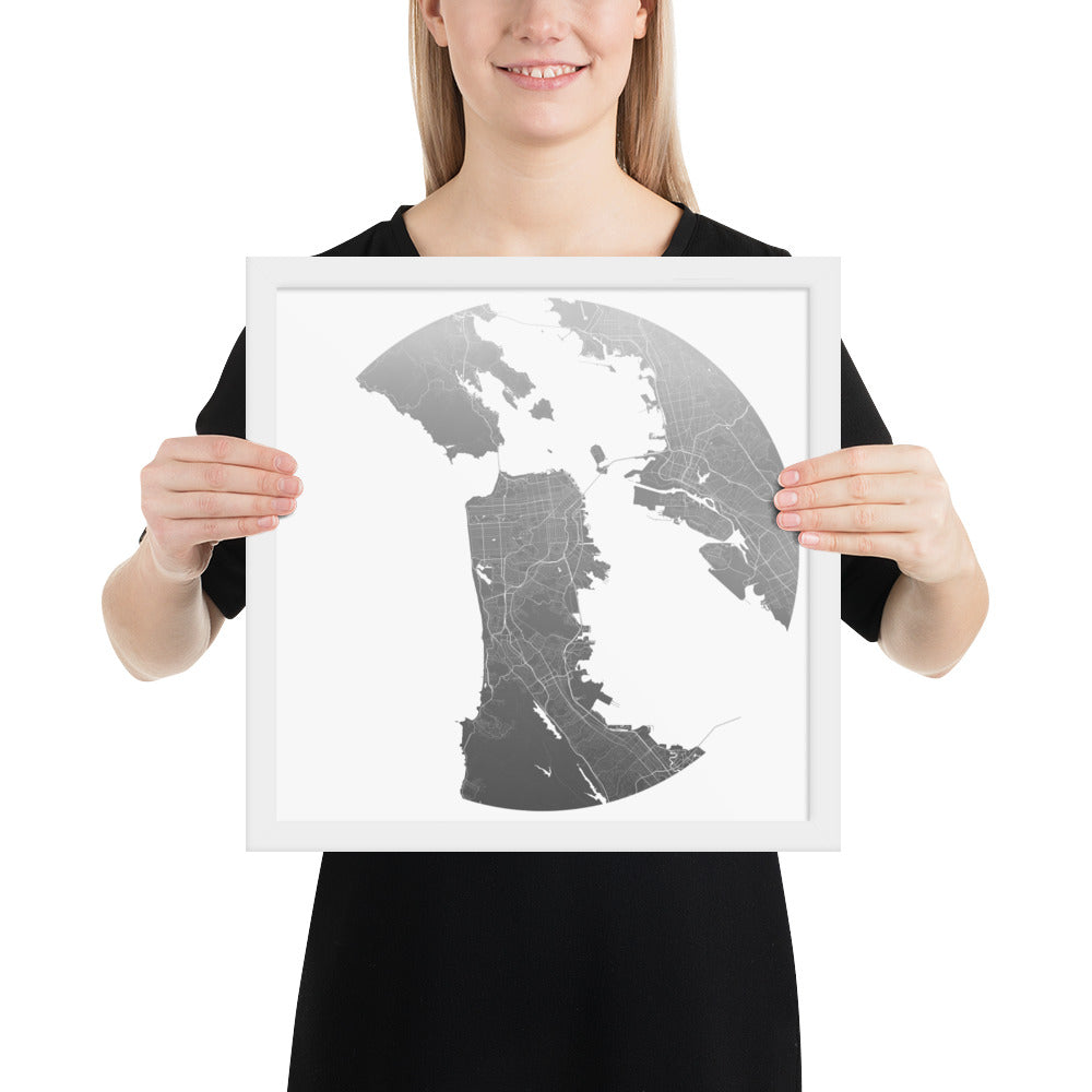 San Francisco Silver on White Framed Map
