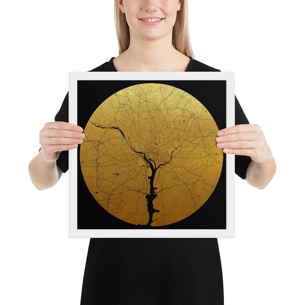 Washington, D.C. Gold on Black Framed Map