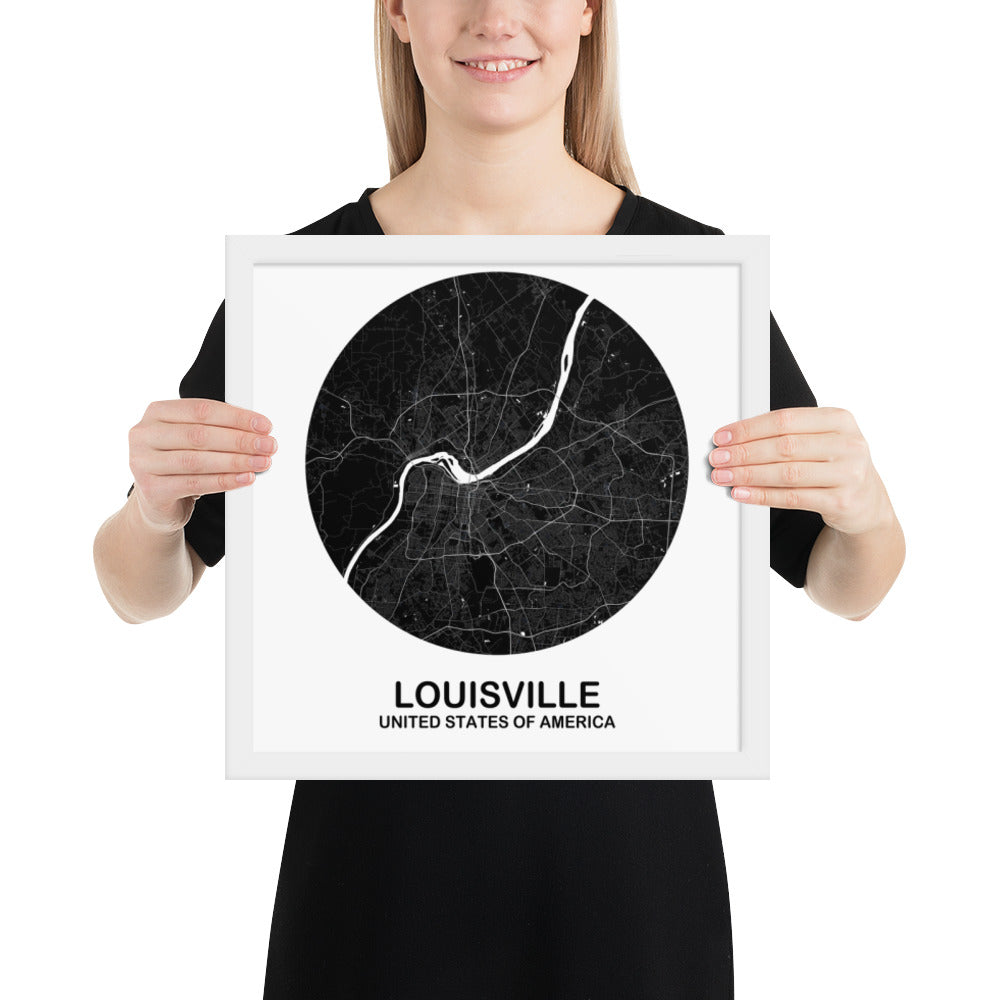 Louisville Circular Black Framed Map