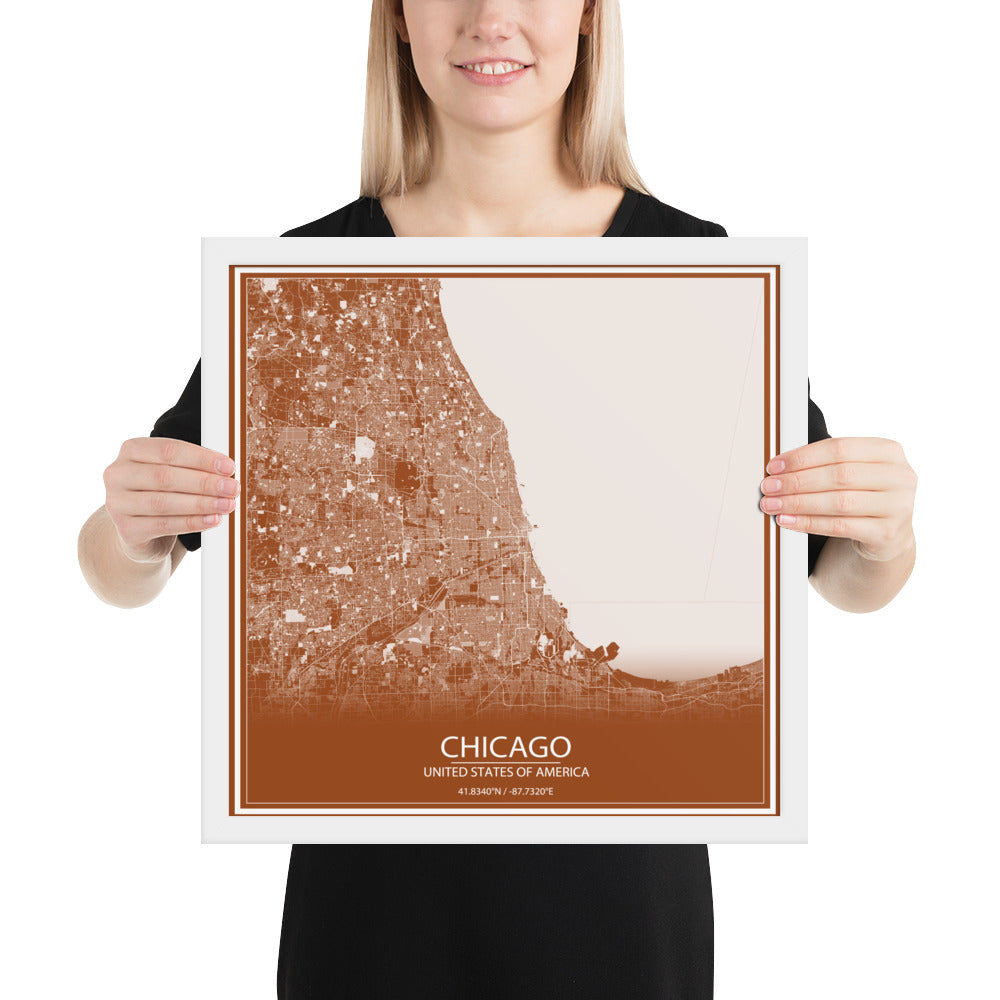 Chicago Brown and White Framed Map
