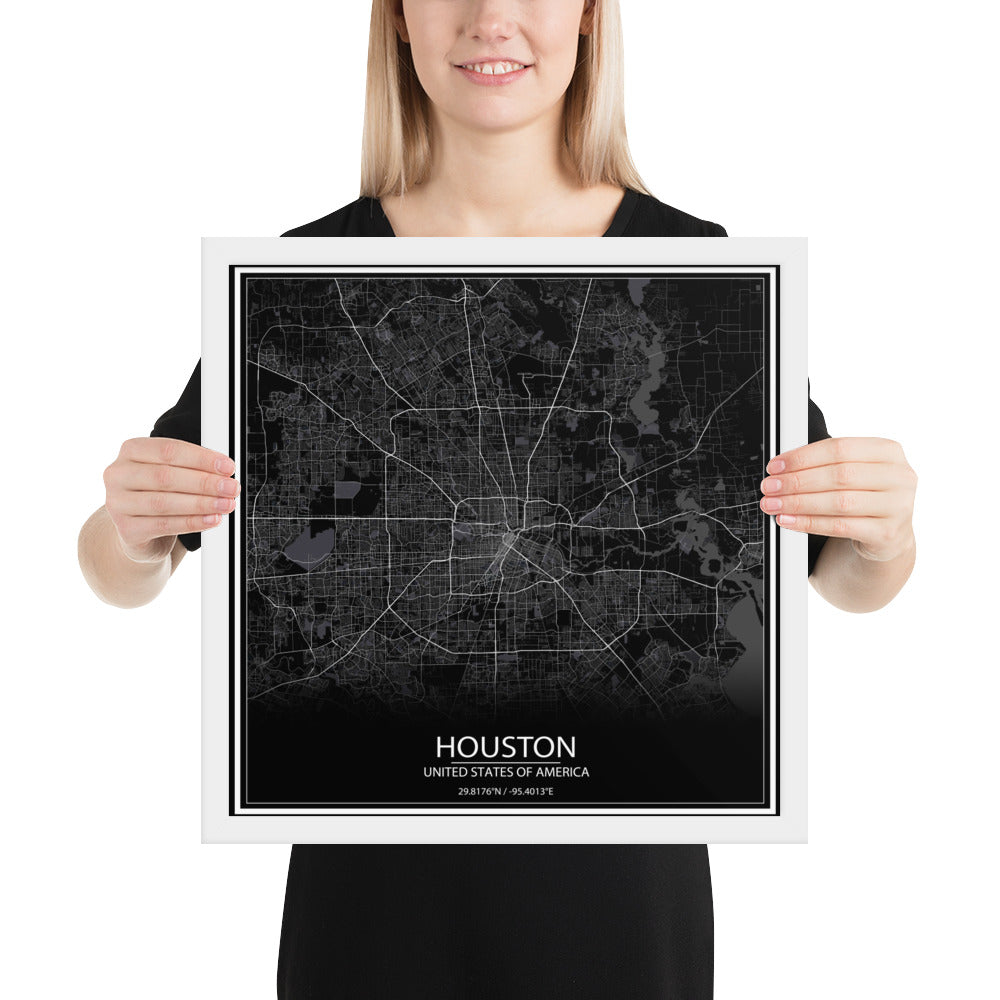 Houston Black Framed Map