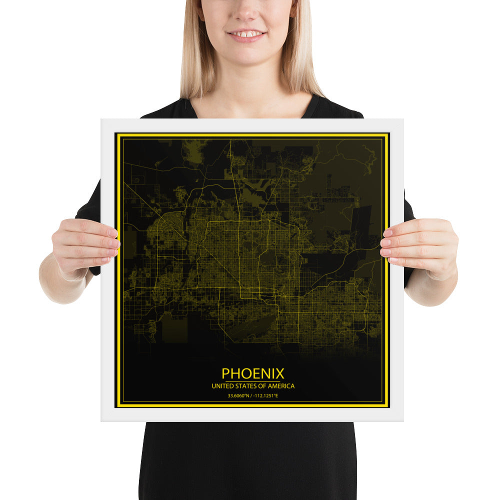 Phoenix Black and Yellow Framed Map