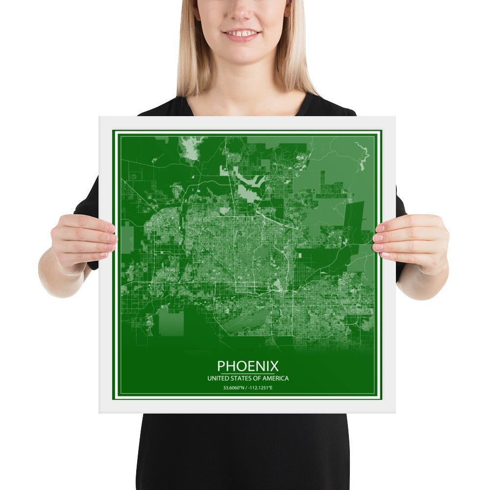 Phoenix Green and White Framed Map