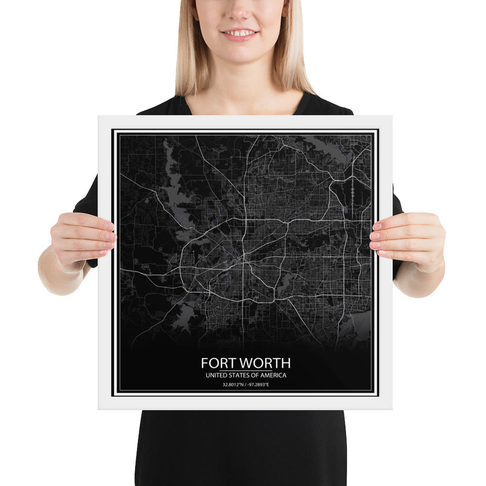 Fort Worth Black Framed Map