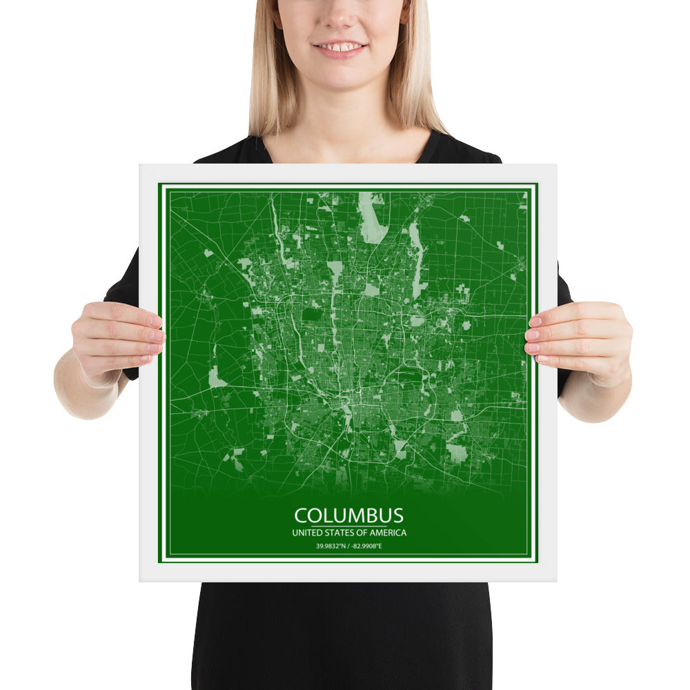 Columbus Green and White Framed Map