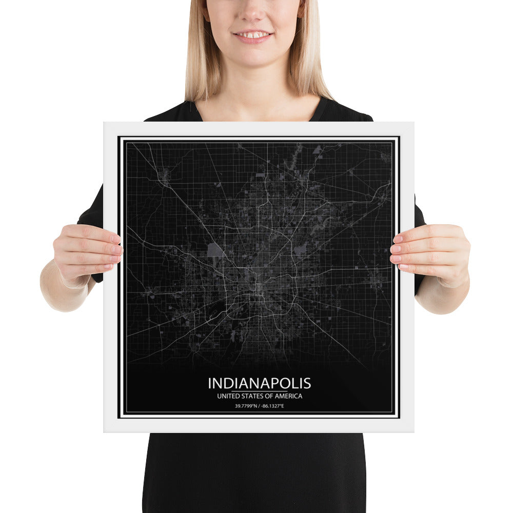 Indianapolis Black Framed Map