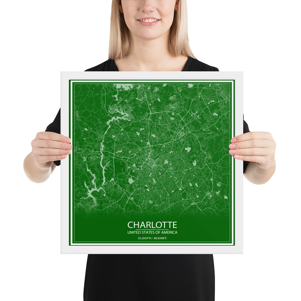 Charlotte Green and White Framed Map