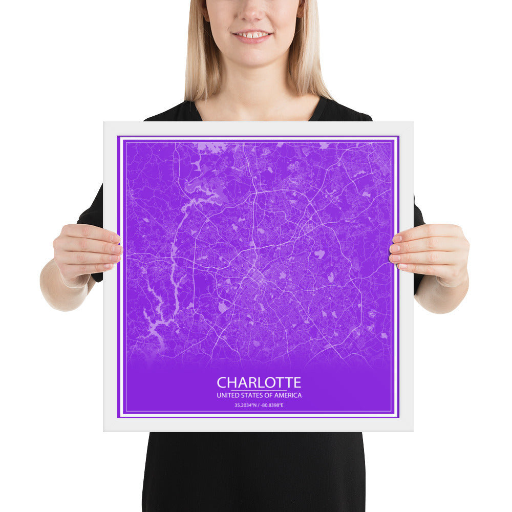 Charlotte Purple and White Framed Map