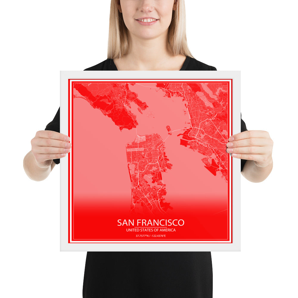 San Francisco Red and White Framed Map