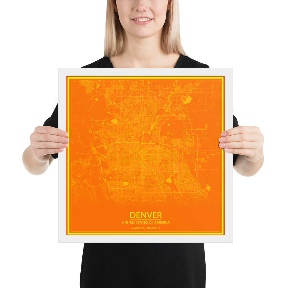 Denver Orange and Yellow Framed Map