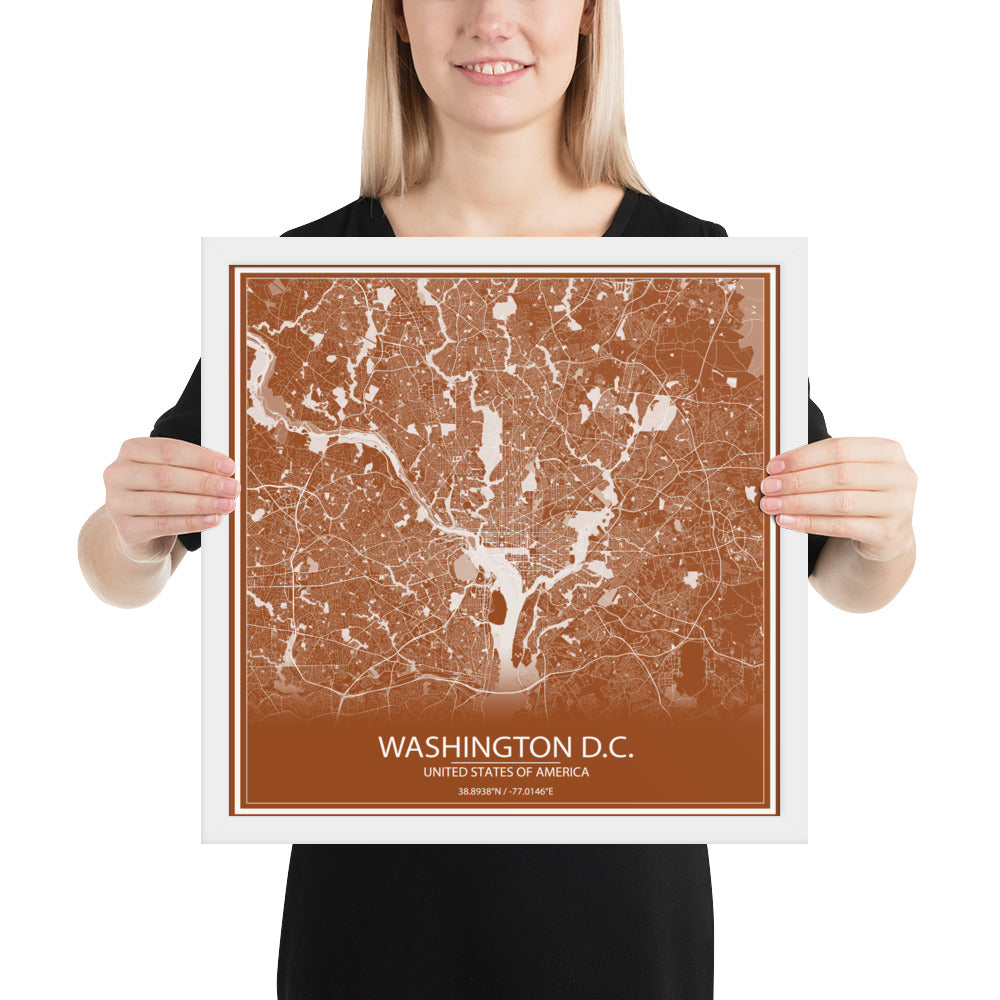 Washington, D.C. Brown and White Framed Map