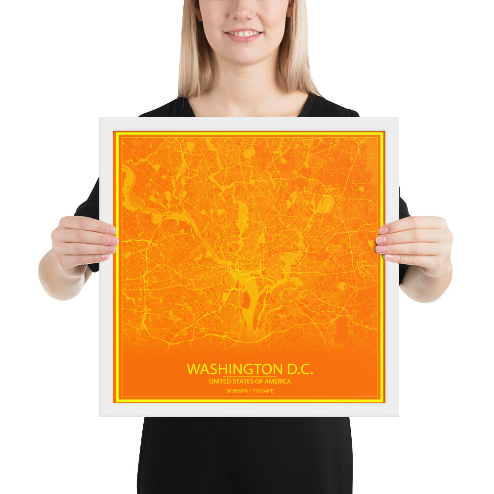 Washington, D.C. Orange and Yellow Framed Map
