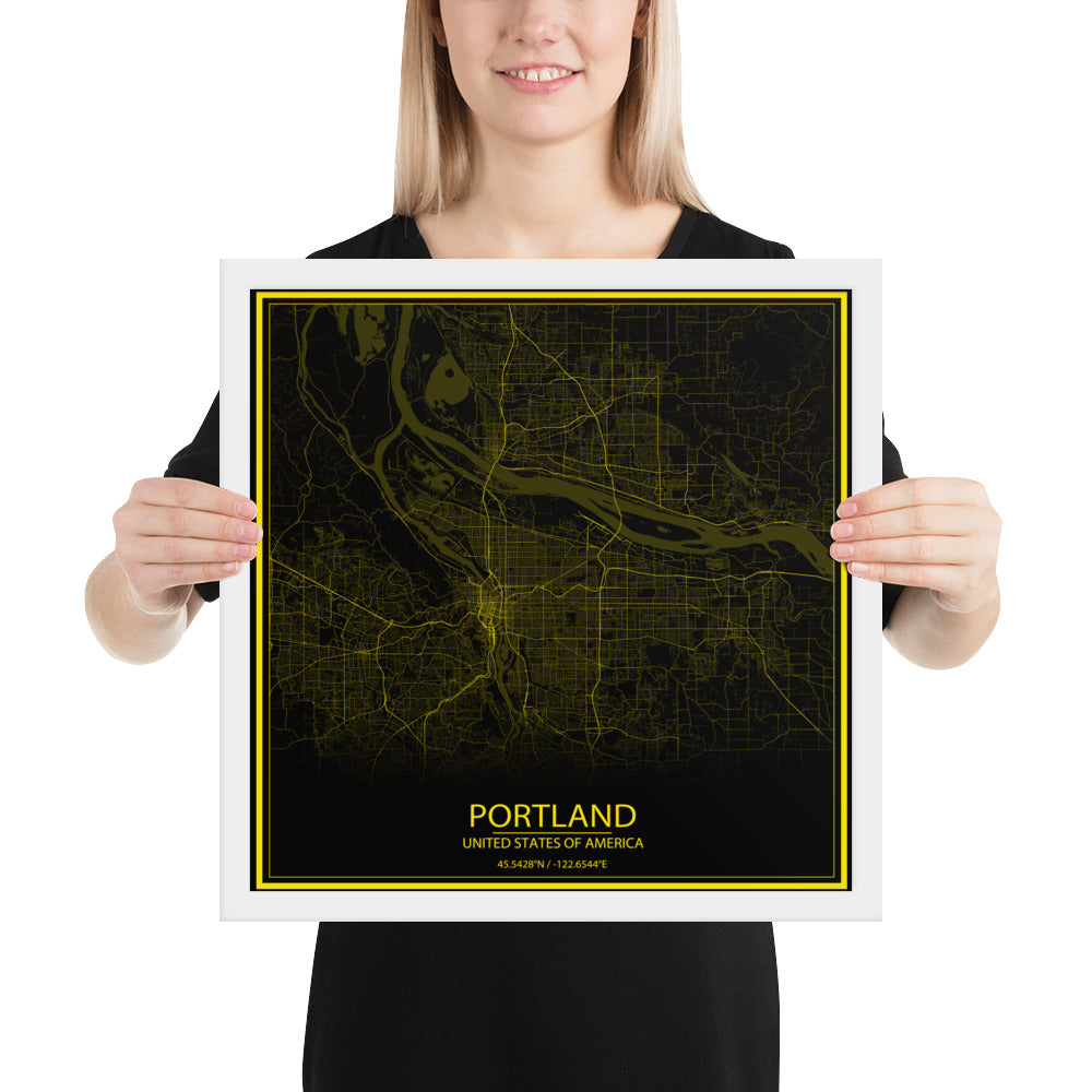 Portland Black and Yellow Framed Map