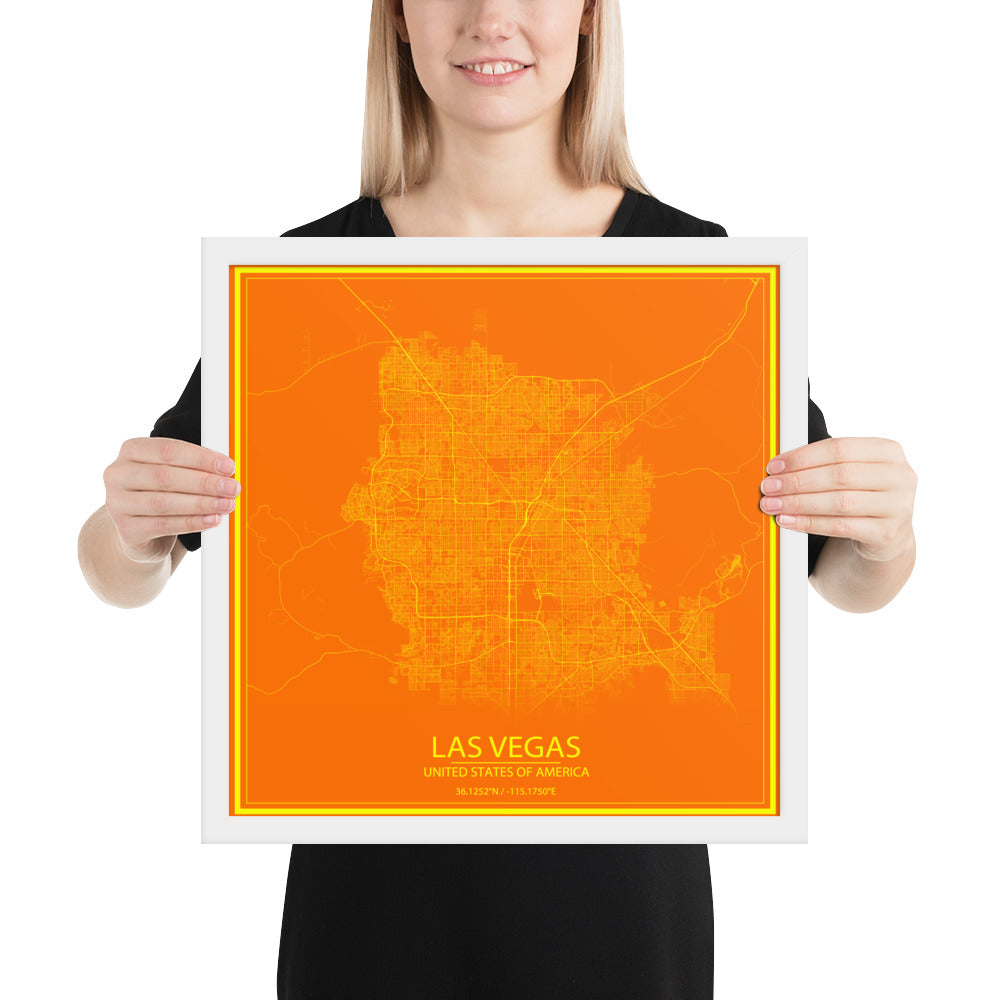 Las Vegas Orange and Yellow Framed Map