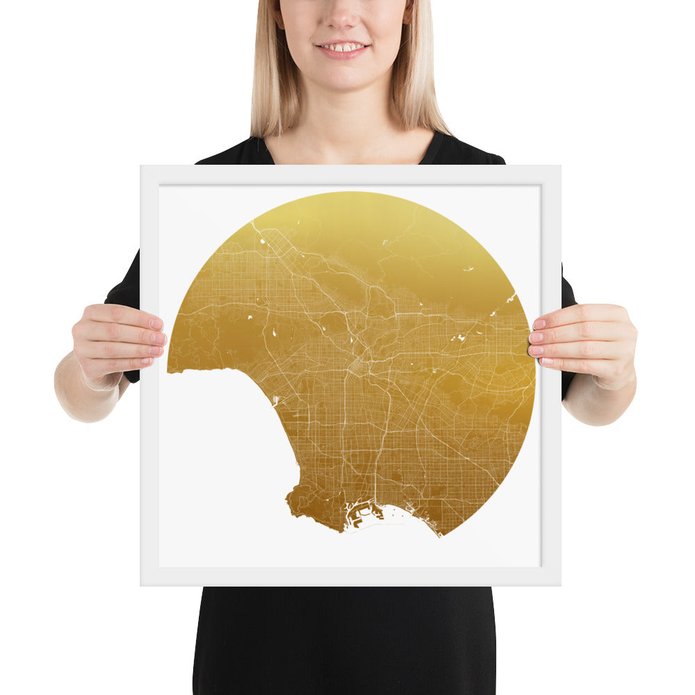 Los Angeles Gold on White Framed Map