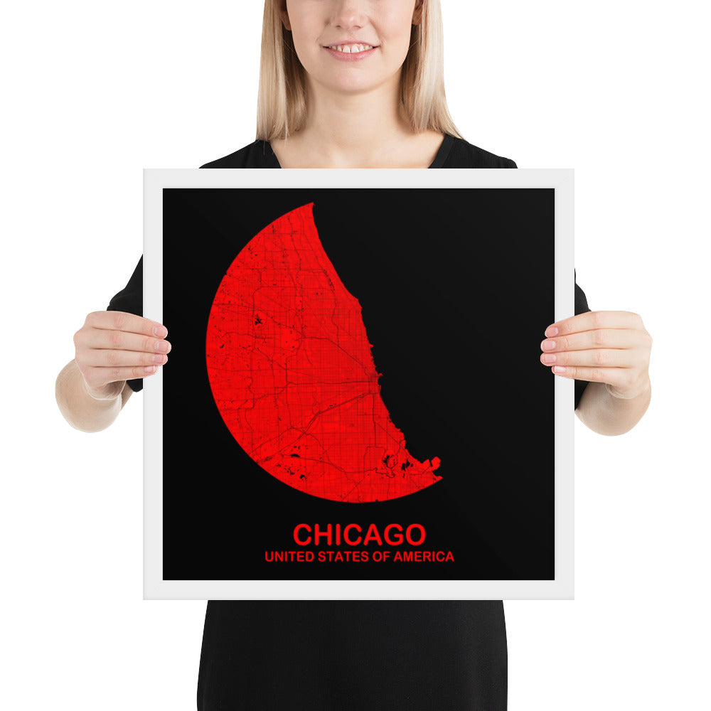 Chicago Circular Red Framed Map