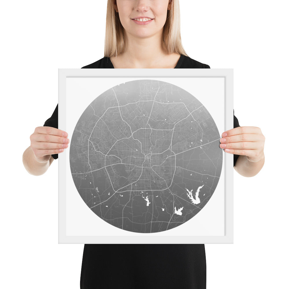 San Antonio Silver on White Framed Map