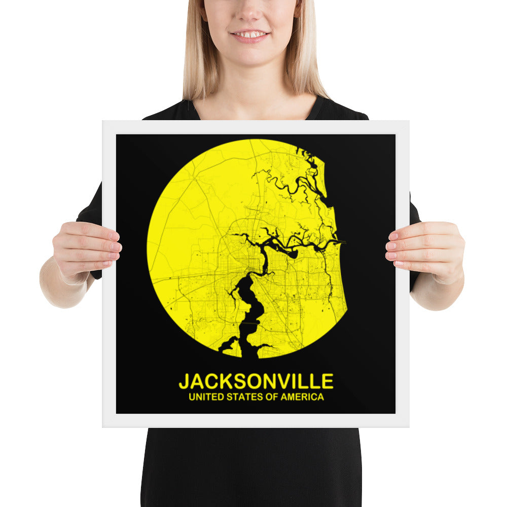 Jacksonville Circular Yellow Framed Map