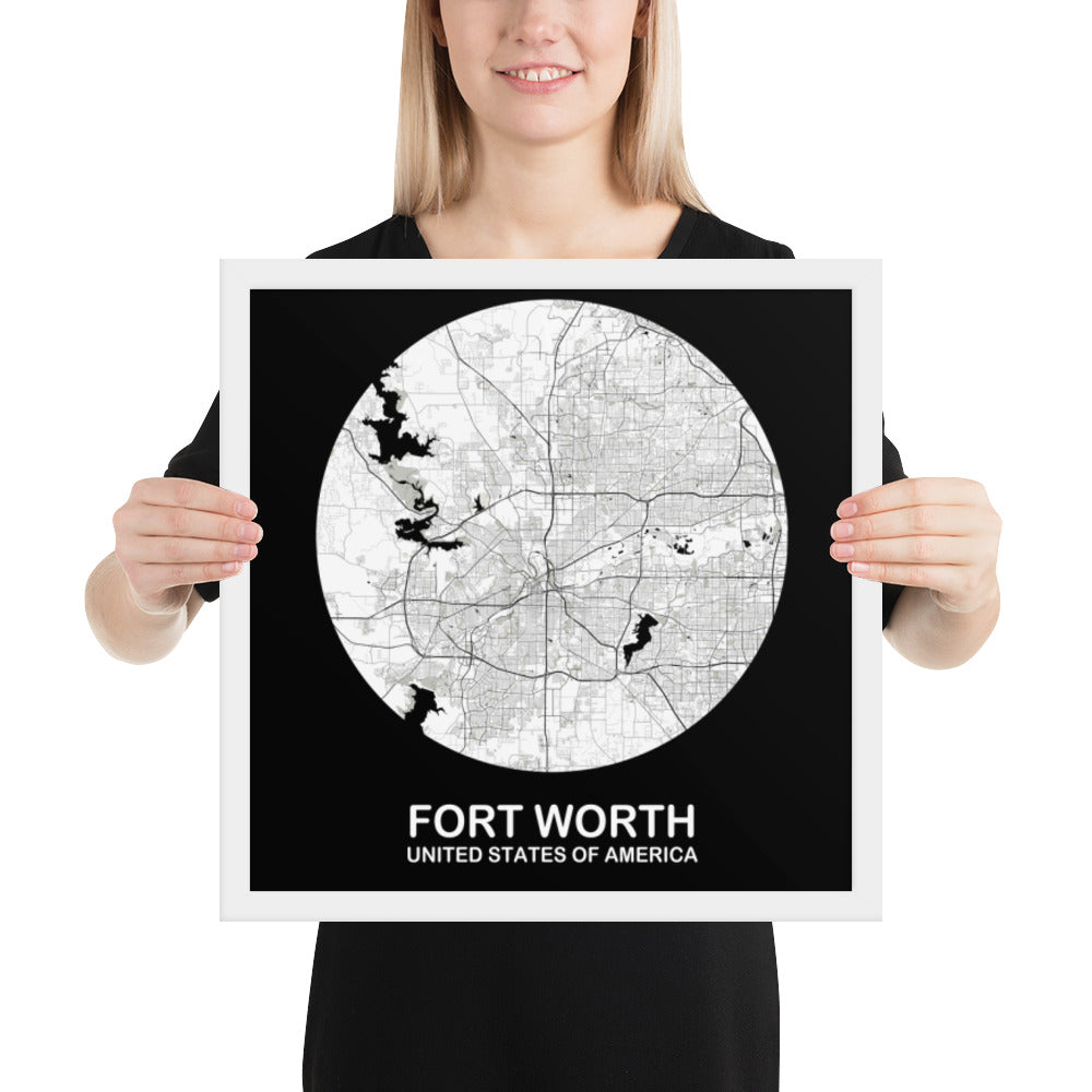 Fort Worth Circular White Framed Map