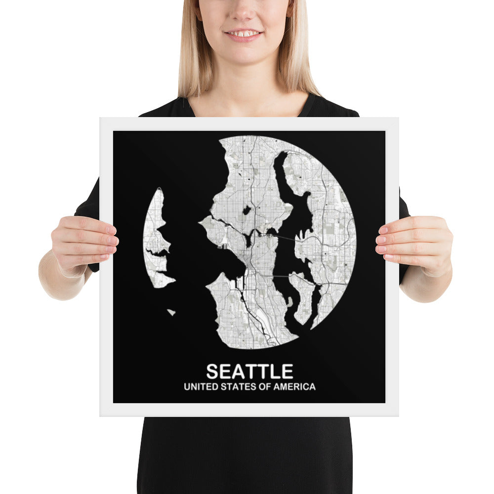 Seattle Circular White Framed Map