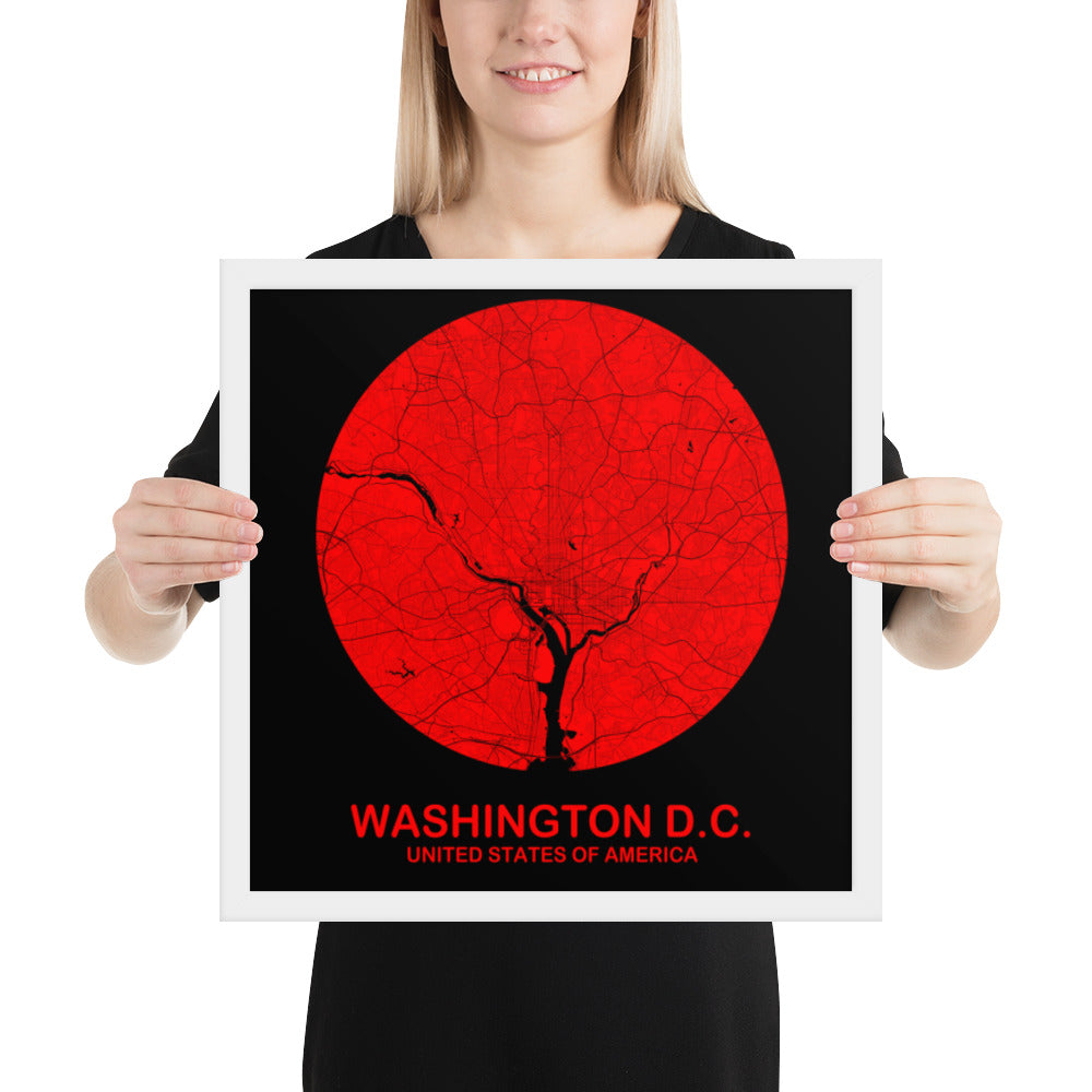 Washington, D.C. Circular Red Framed Map